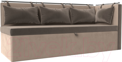 Уголок кухонный мягкий Лига Диванов Метро правый / 105031 (велюр коричневый/бежевый) - фото