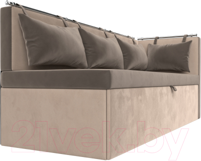 Уголок кухонный мягкий Лига Диванов Метро правый / 105031 (велюр коричневый/бежевый)