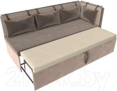 Уголок кухонный мягкий Лига Диванов Метро правый / 105031 (велюр коричневый/бежевый)