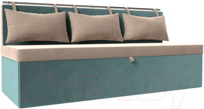 Скамья кухонная мягкая Лига Диванов Метро / 105007 (велюр бежевый/бирюзовый) - фото