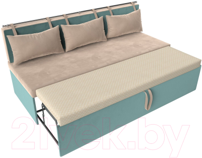 Скамья кухонная мягкая Лига Диванов Метро / 105007 (велюр бежевый/бирюзовый)