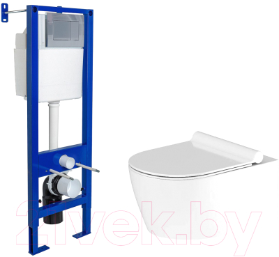 Унитаз подвесной с инсталляцией Damixa Jupiter DX77C1700SC + Berges АТОМ 410 040331 (с кнопкой) - фото