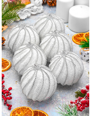 Набор шаров новогодних Elan Gallery Линии на белом / 970111