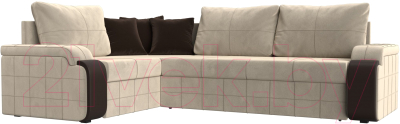 Диван угловой Лига Диванов Николь левый / 29377L (микровельвет бежевый/экокожа коричневый) - фото