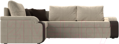 Диван угловой Лига Диванов Николь левый / 29377L (микровельвет бежевый/экокожа коричневый)
