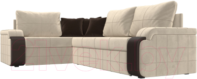 Диван угловой Лига Диванов Николь левый / 29377L (микровельвет бежевый/экокожа коричневый)