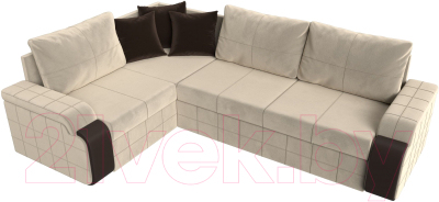 Диван угловой Лига Диванов Николь левый / 29377L (микровельвет бежевый/экокожа коричневый)