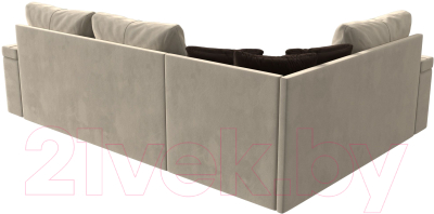 Диван угловой Лига Диванов Николь левый / 29377L (микровельвет бежевый/экокожа коричневый)