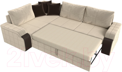 Диван угловой Лига Диванов Николь левый / 29377L (микровельвет бежевый/экокожа коричневый)