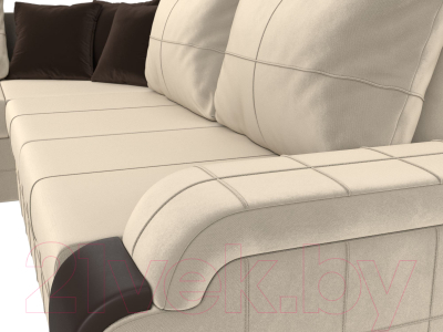 Диван угловой Лига Диванов Николь левый / 29377L (микровельвет бежевый/экокожа коричневый)