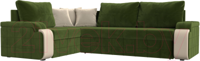 Диван угловой Лига Диванов Николь левый / 29378L (микровельвет зеленый/экокожа бежевый) - фото