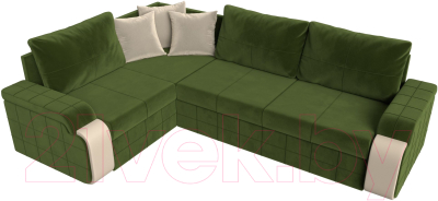 Диван угловой Лига Диванов Николь левый / 29378L (микровельвет зеленый/экокожа бежевый)