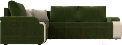 Диван угловой Лига Диванов Николь левый / 29378L (микровельвет зеленый/экокожа бежевый)