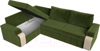 Диван угловой Лига Диванов Николь левый / 29378L (микровельвет зеленый/экокожа бежевый)