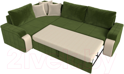 Диван угловой Лига Диванов Николь левый / 29378L (микровельвет зеленый/экокожа бежевый)