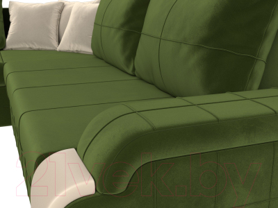 Диван угловой Лига Диванов Николь левый / 29378L (микровельвет зеленый/экокожа бежевый)