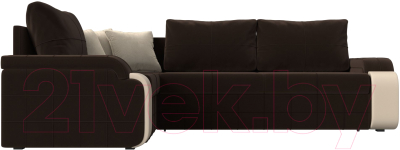 Диван угловой Лига Диванов Николь левый / 29379L (микровельвет коричневый/экокожа бежевый)