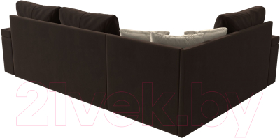 Диван угловой Лига Диванов Николь левый / 29379L (микровельвет коричневый/экокожа бежевый)
