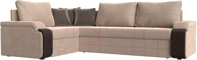 Диван угловой Лига Диванов Николь левый / 102970L (велюр бежевый/экокожа коричневый) - фото