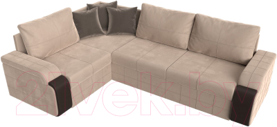 Диван угловой Лига Диванов Николь левый / 102970L (велюр бежевый/экокожа коричневый)