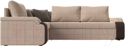 Диван угловой Лига Диванов Николь левый / 102970L (велюр бежевый/экокожа коричневый)