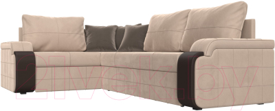 Диван угловой Лига Диванов Николь левый / 102970L (велюр бежевый/экокожа коричневый)