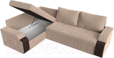Диван угловой Лига Диванов Николь левый / 102970L (велюр бежевый/экокожа коричневый)