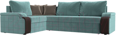 Диван угловой Лига Диванов Николь левый / 102971L (велюр бирюзовый/экокожа коричневый) - фото