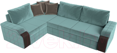 Диван угловой Лига Диванов Николь левый / 102971L (велюр бирюзовый/экокожа коричневый)