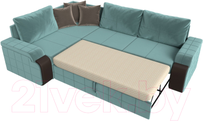 Диван угловой Лига Диванов Николь левый / 102971L (велюр бирюзовый/экокожа коричневый)