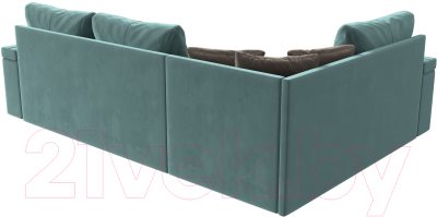 Диван угловой Лига Диванов Николь левый / 102971L (велюр бирюзовый/экокожа коричневый)