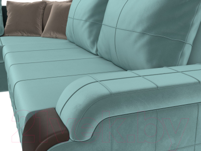 Диван угловой Лига Диванов Николь левый / 102971L (велюр бирюзовый/экокожа коричневый)