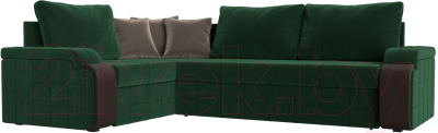 Диван угловой Лига Диванов Николь левый / 102973L (велюр зеленый/экокожа коричневый) - фото