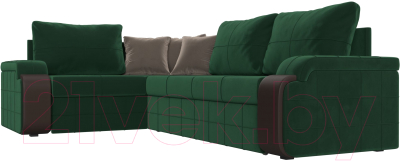 Диван угловой Лига Диванов Николь левый / 102973L (велюр зеленый/экокожа коричневый)
