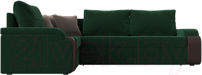 Диван угловой Лига Диванов Николь левый / 102973L (велюр зеленый/экокожа коричневый)