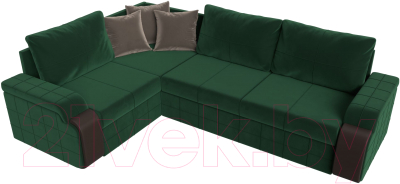 Диван угловой Лига Диванов Николь левый / 102973L (велюр зеленый/экокожа коричневый)