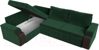 Диван угловой Лига Диванов Николь левый / 102973L (велюр зеленый/экокожа коричневый)