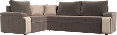Диван угловой Лига Диванов Николь левый / 102975L (велюр коричневый/экокожа бежевый) - фото