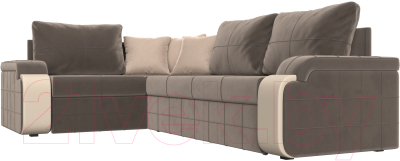 Диван угловой Лига Диванов Николь левый / 102975L (велюр коричневый/экокожа бежевый)