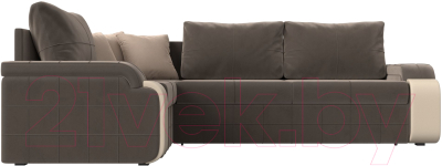 Диван угловой Лига Диванов Николь левый / 102975L (велюр коричневый/экокожа бежевый)