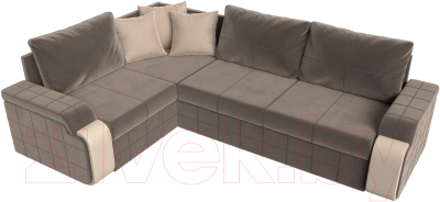 Диван угловой Лига Диванов Николь левый / 102975L (велюр коричневый/экокожа бежевый)