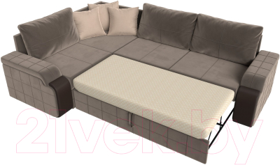 Диван угловой Лига Диванов Николь левый / 102975L (велюр коричневый/экокожа бежевый)