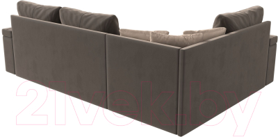 Диван угловой Лига Диванов Николь левый / 102975L (велюр коричневый/экокожа бежевый)