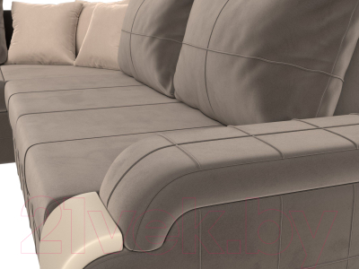 Диван угловой Лига Диванов Николь левый / 102975L (велюр коричневый/экокожа бежевый)