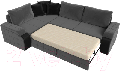 Диван угловой Лига Диванов Николь левый / 102976L (велюр серый/экокожа черный)