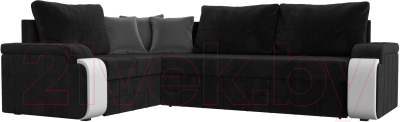 Диван угловой Лига Диванов Николь левый / 102977L (велюр черный/экокожа белый) - фото