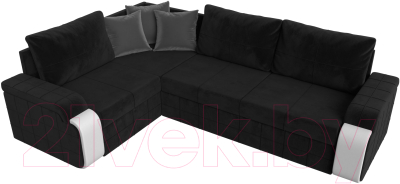 Диван угловой Лига Диванов Николь левый / 102977L (велюр черный/экокожа белый)