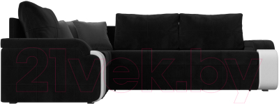 Диван угловой Лига Диванов Николь левый / 102977L (велюр черный/экокожа белый)
