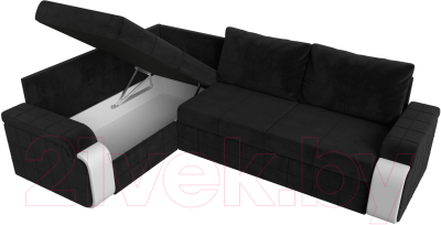 Диван угловой Лига Диванов Николь левый / 102977L (велюр черный/экокожа белый)