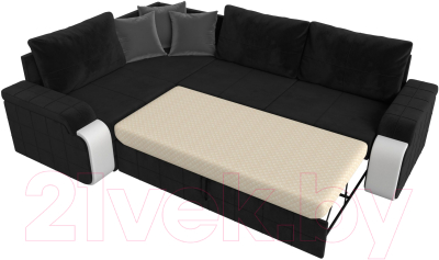 Диван угловой Лига Диванов Николь левый / 102977L (велюр черный/экокожа белый)